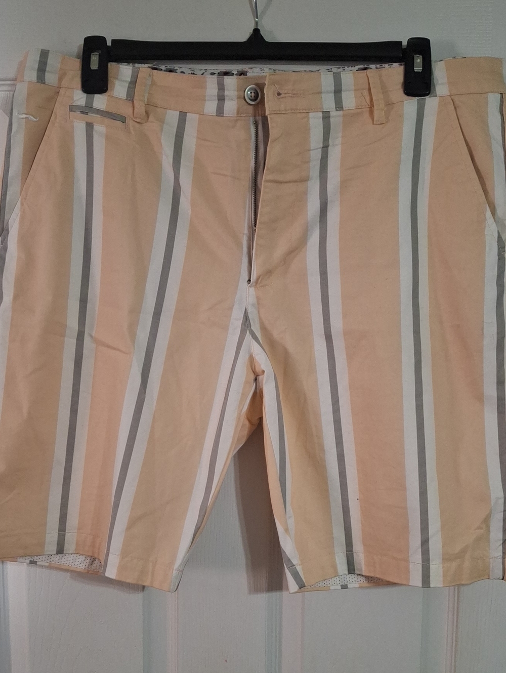 Denim & Flower Peach and White Striped Men's Flat Front Shorts